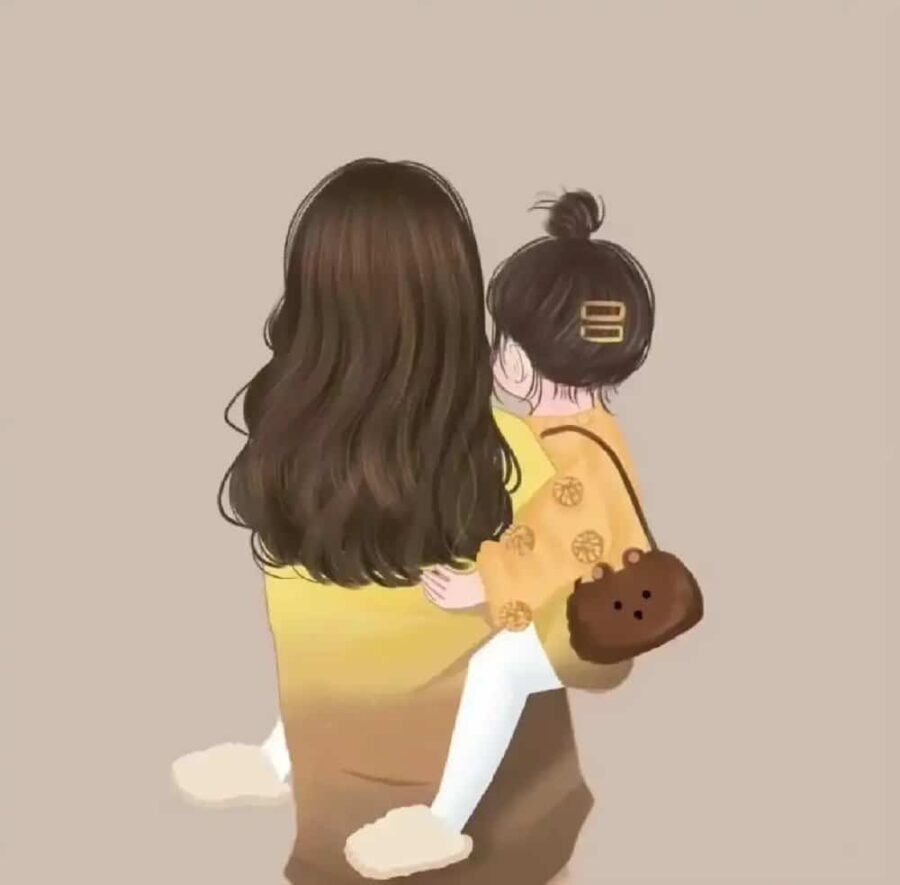 妈妈和一个女儿卡通漫画版微信头像 优质唯美亲子母女头像图_5