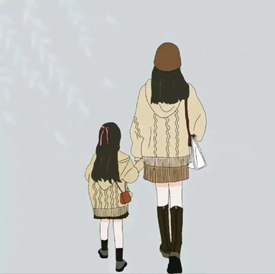 妈妈和一个女儿卡通漫画版微信头像 优质唯美亲子母女头像图_7