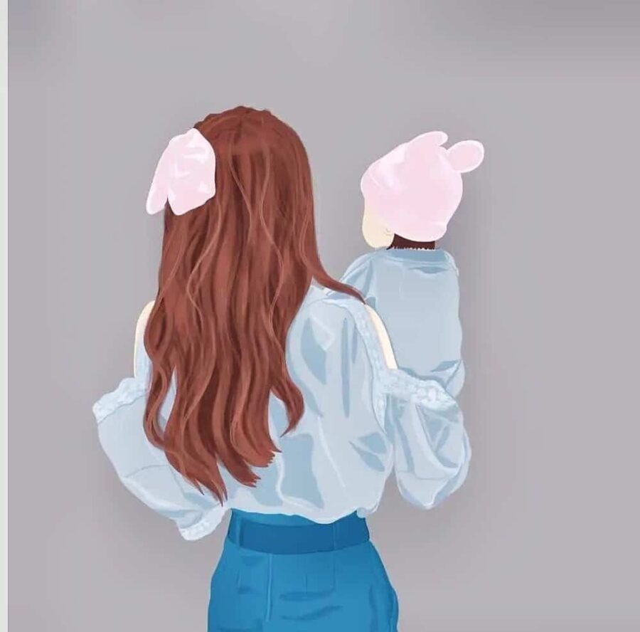 妈妈和一个女儿卡通漫画版微信头像 优质唯美亲子母女头像图_9