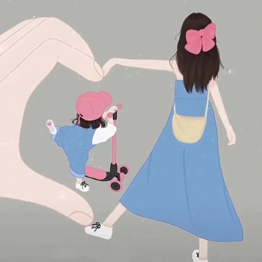 妈妈和一个女儿卡通漫画版微信头像 优质唯美亲子母女头像图_10