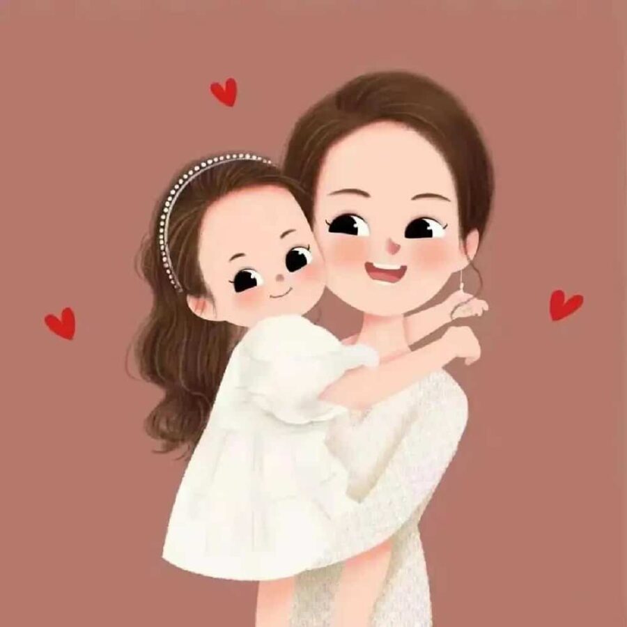 妈妈和一个女儿卡通漫画版微信头像 优质唯美亲子母女头像图_11