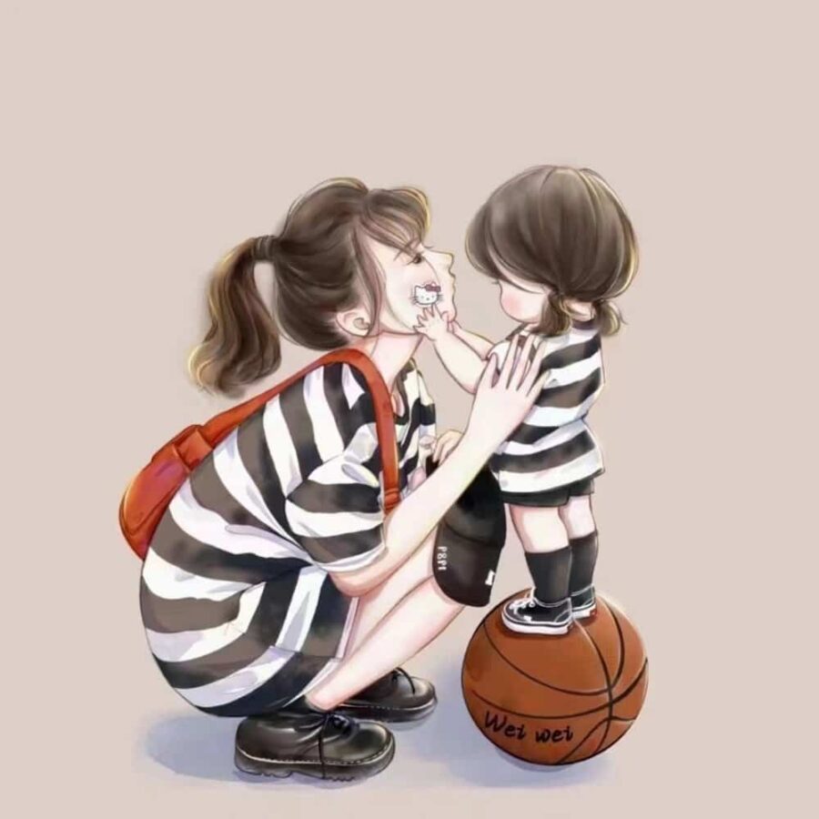 妈妈和一个女儿卡通漫画版微信头像 优质唯美亲子母女头像图_13
