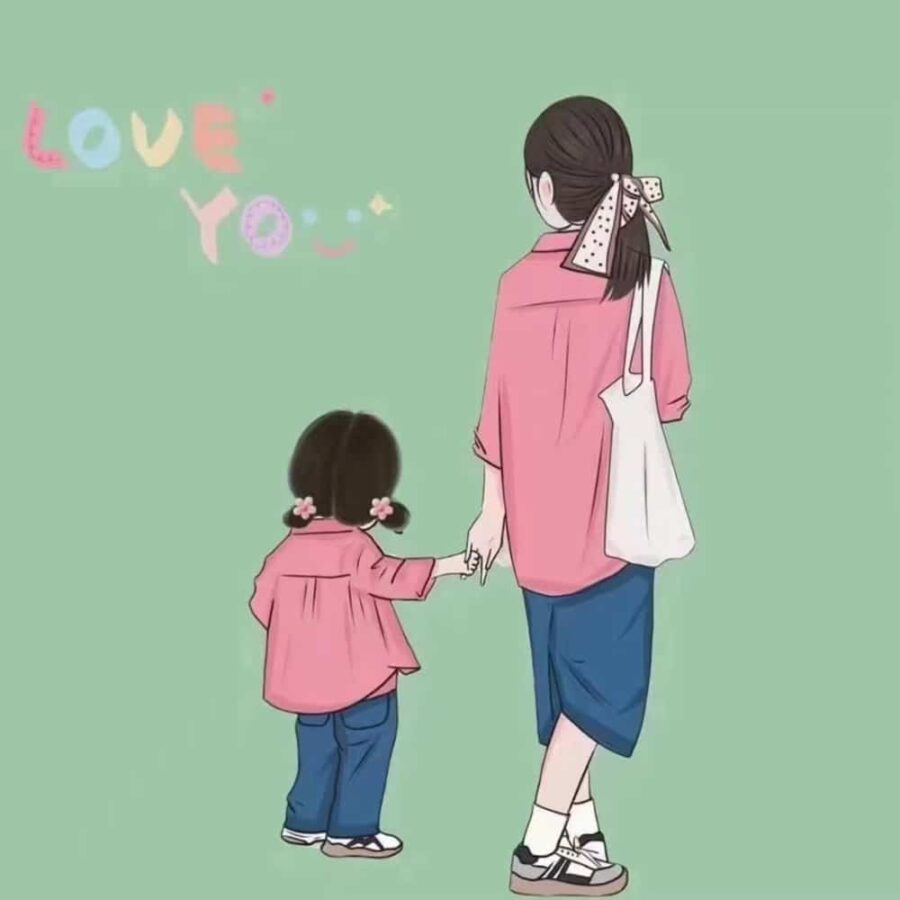 妈妈和一个女儿卡通漫画版微信头像 优质唯美亲子母女头像图_14