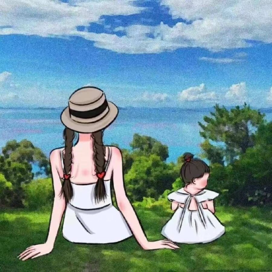 妈妈和一个女儿卡通漫画版微信头像 优质唯美亲子母女头像图_15