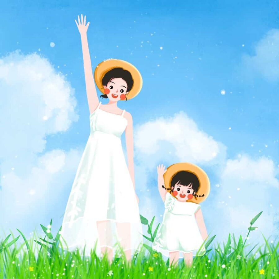 妈妈和一个女儿卡通漫画版微信头像 优质唯美亲子母女头像图_17