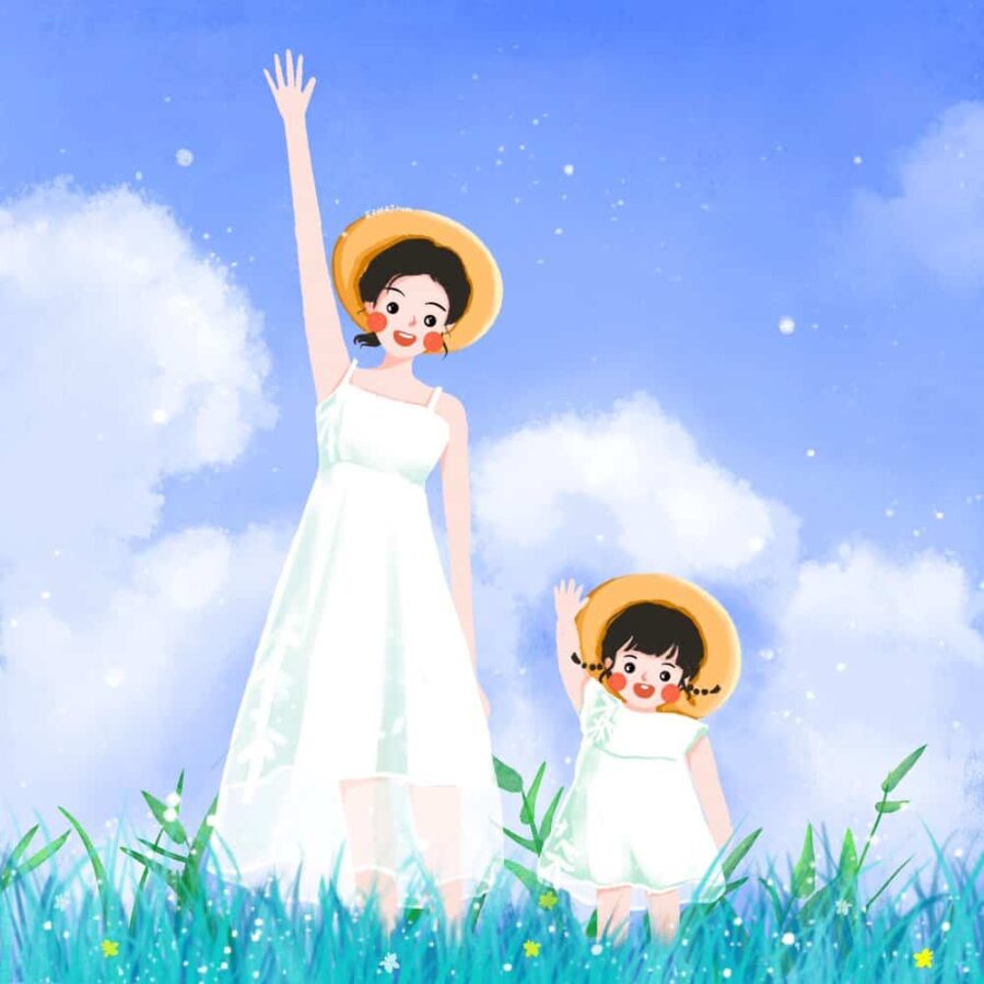 妈妈和一个女儿卡通漫画版微信头像 优质唯美亲子母女头像图_19