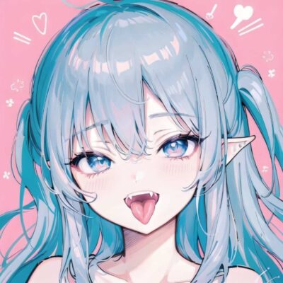 可爱女生一边吐舌头一边看你AI绘图女生动漫头像 小恶魔精灵耳女孩头像