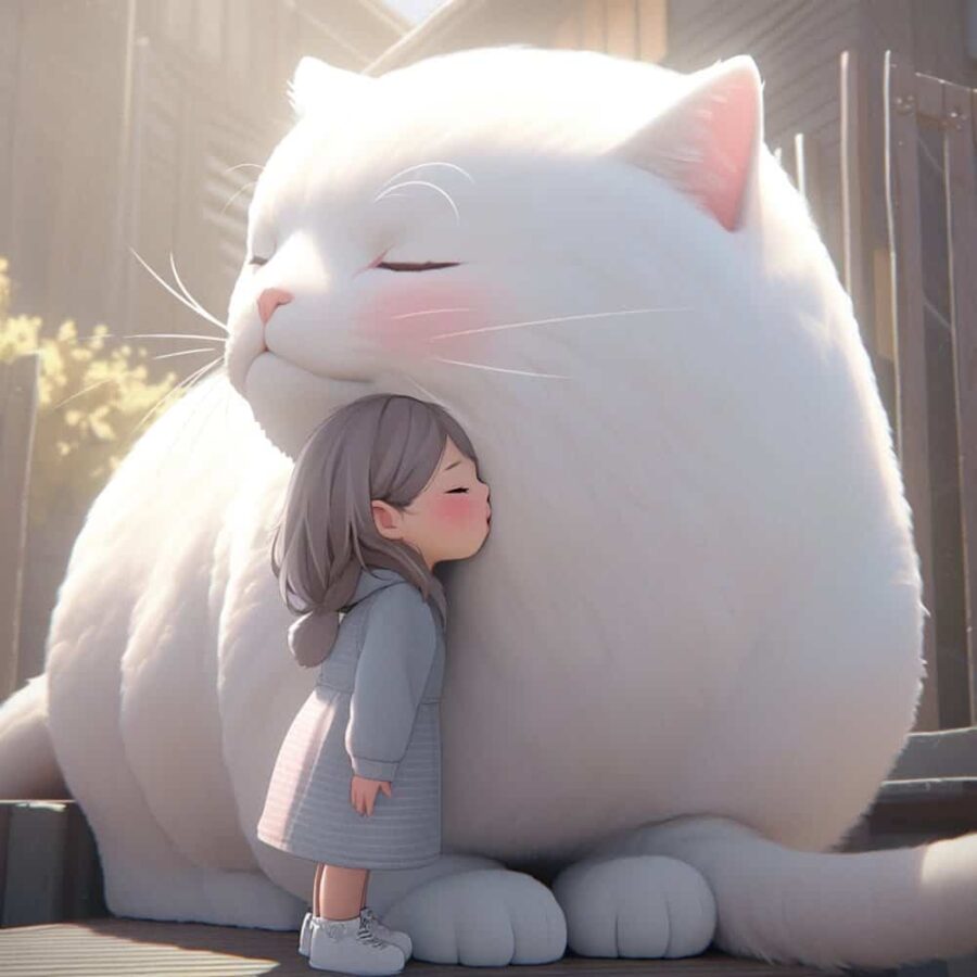 小女孩抱大猫大狗有爱治愈系微信头像 AI绘画柴犬白猫和女孩头像图_7