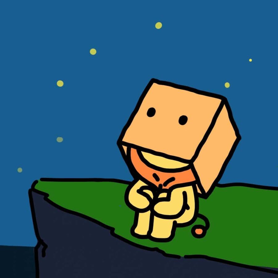 孤独纸箱人星空下动物男孩头顶小方盒子微信头像 治愈孤独患者卡通头像图_2