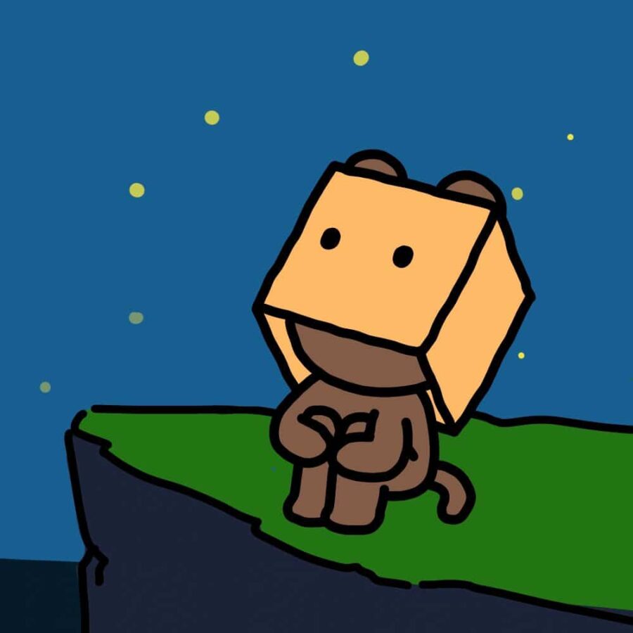 孤独纸箱人星空下动物男孩头顶小方盒子微信头像 治愈孤独患者卡通头像图_3