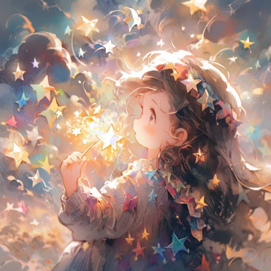 治愈系唯美星空下的小女孩微信头像 不容易撞又非常甜的AI女生头像_1