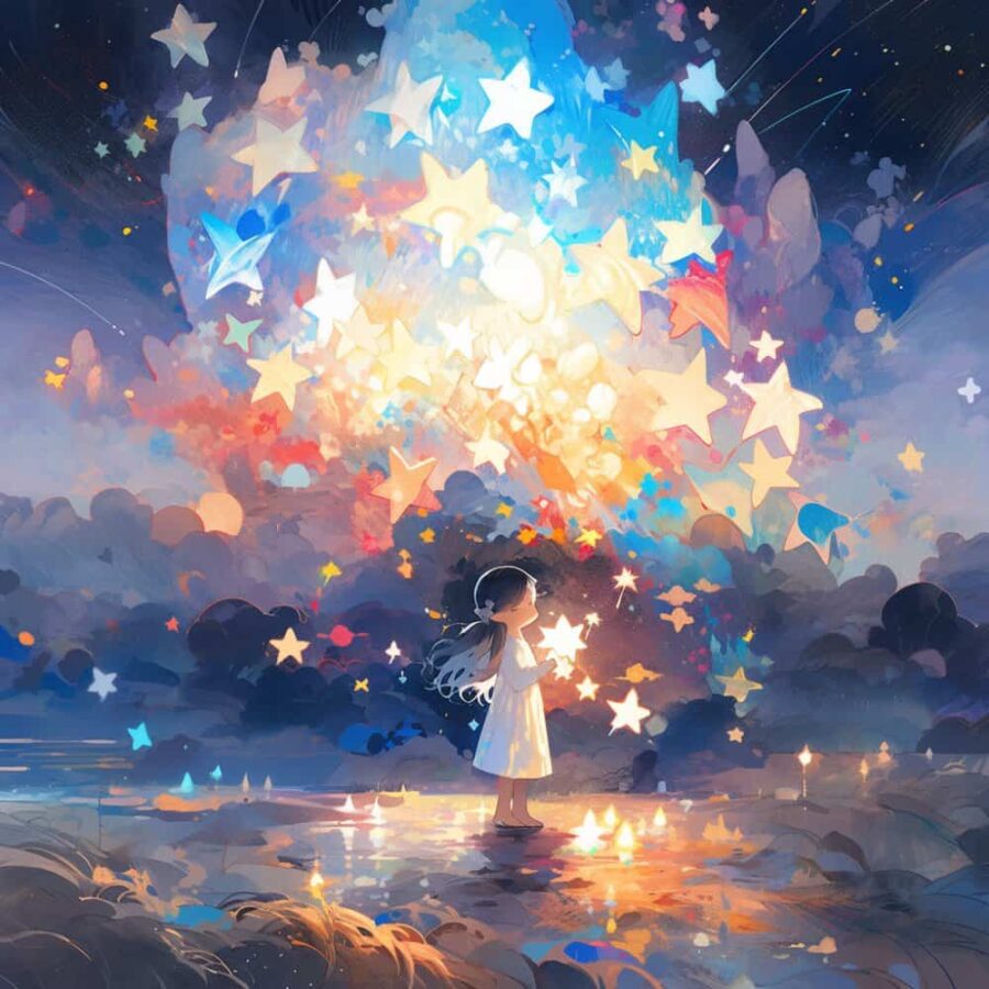 治愈系唯美星空下的小女孩微信头像 不容易撞又非常甜的AI女生头像_4