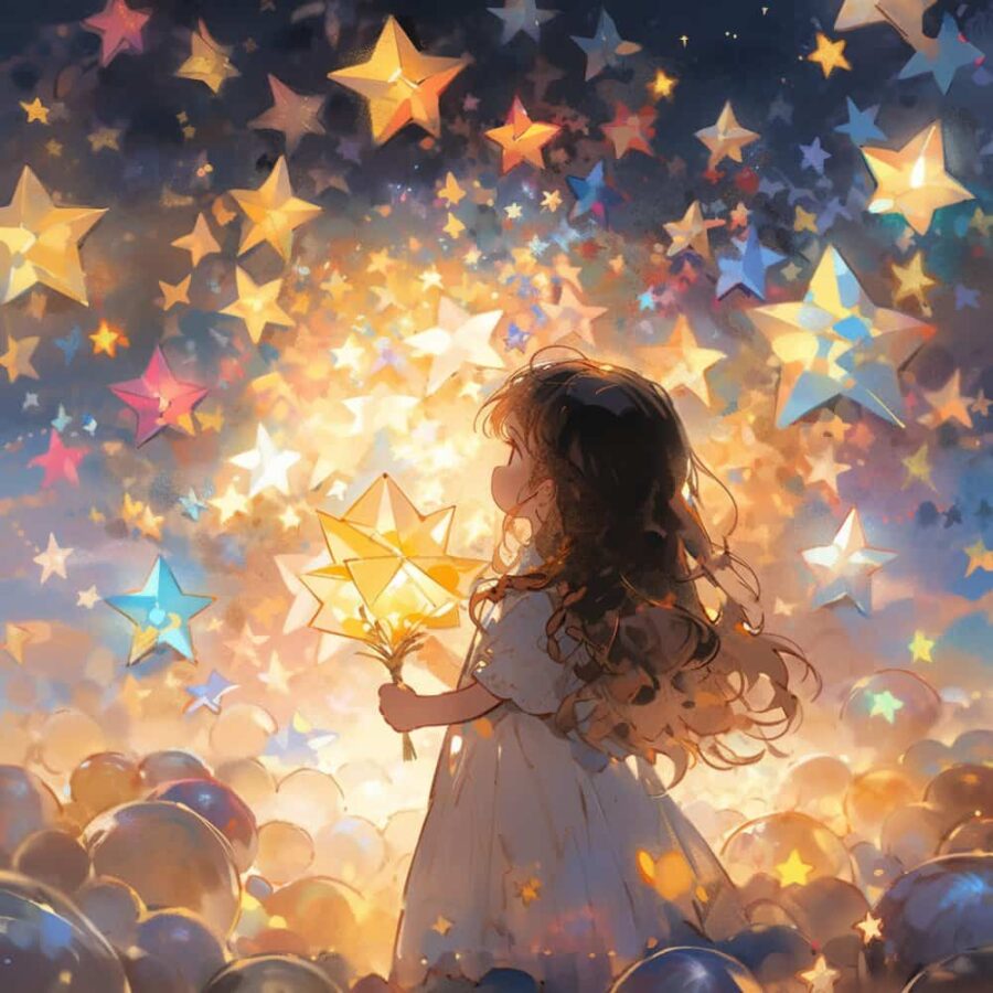 治愈系唯美星空下的小女孩微信头像 不容易撞又非常甜的AI女生头像_5