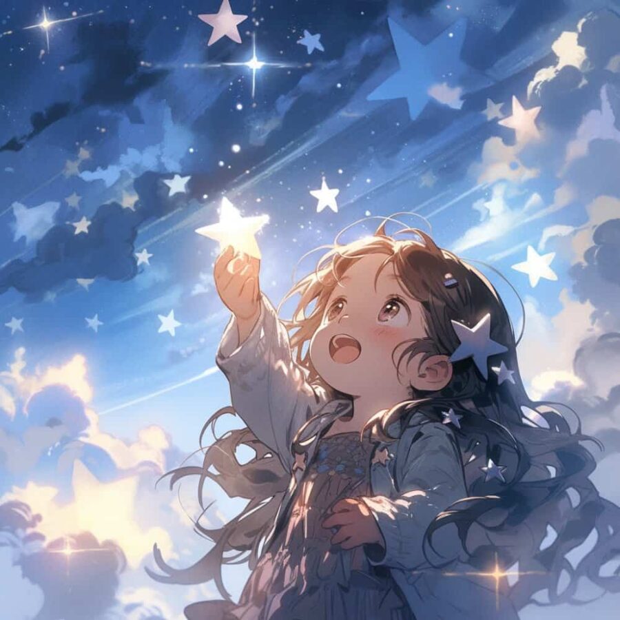 治愈系唯美星空下的小女孩微信头像 不容易撞又非常甜的AI女生头像_8