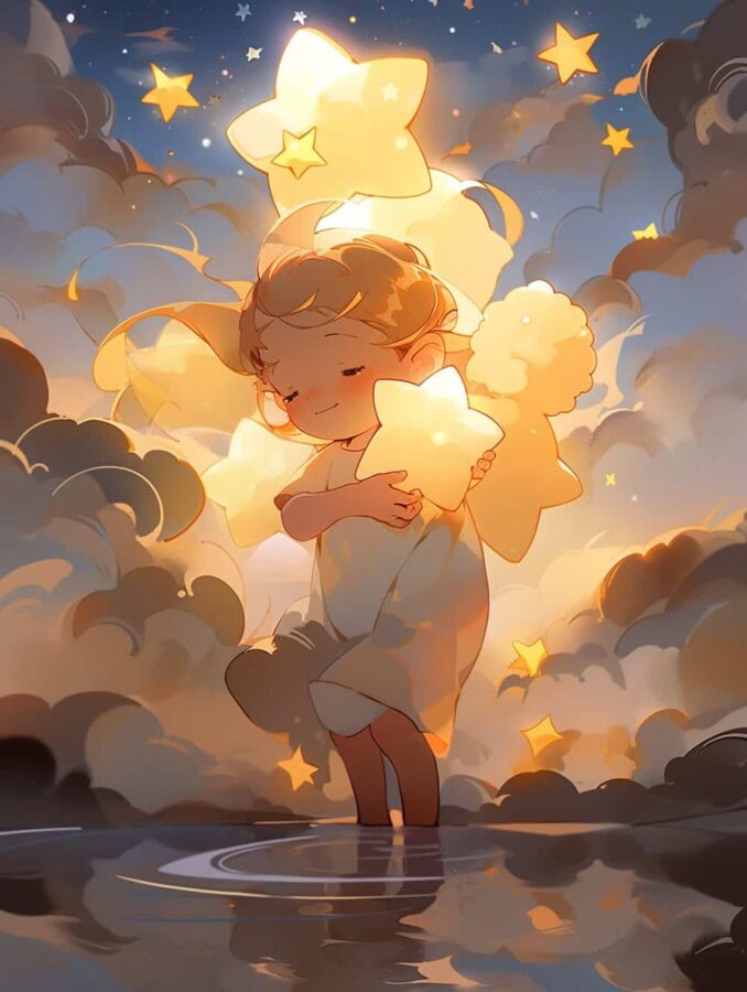 治愈系唯美星空下的小女孩微信头像 不容易撞又非常甜的AI女生头像_12