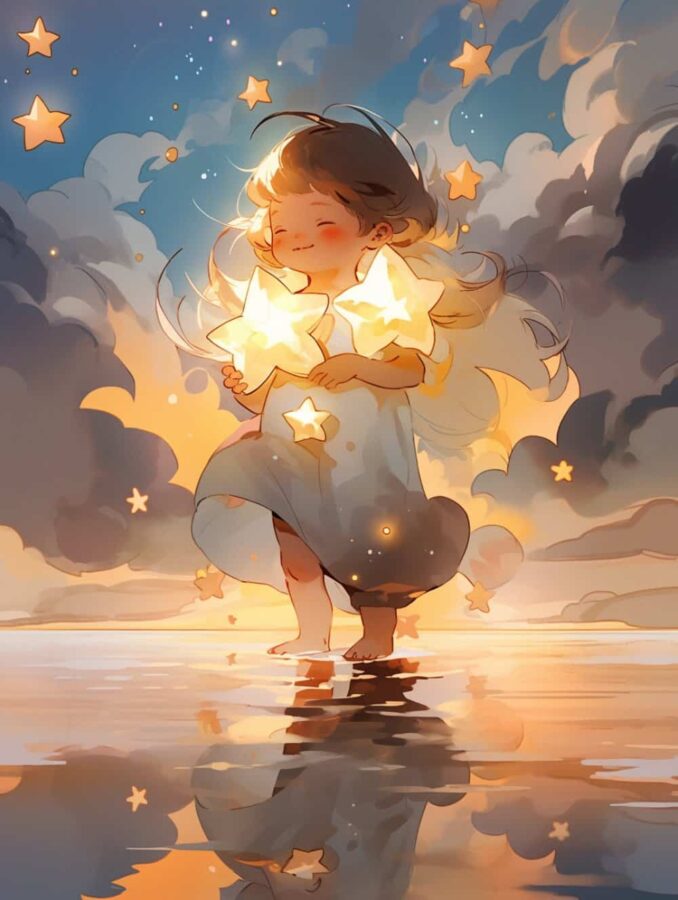 治愈系唯美星空下的小女孩微信头像 不容易撞又非常甜的AI女生头像_14
