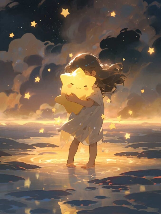 治愈系唯美星空下的小女孩微信头像 不容易撞又非常甜的AI女生头像_16