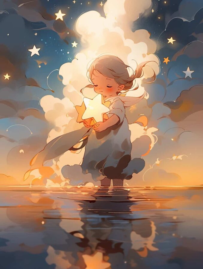 治愈系唯美星空下的小女孩微信头像 不容易撞又非常甜的AI女生头像_17