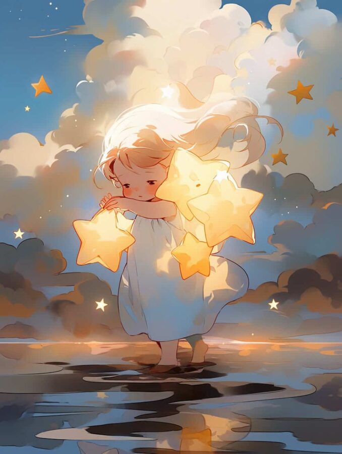 治愈系唯美星空下的小女孩微信头像 不容易撞又非常甜的AI女生头像_19
