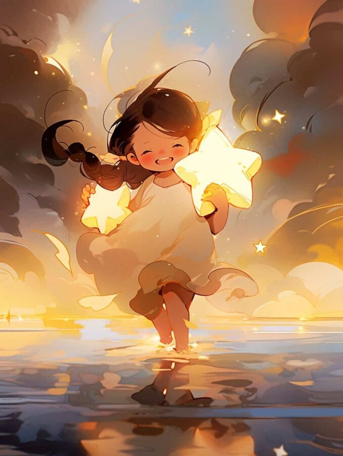 治愈系唯美星空下的小女孩微信头像 不容易撞又非常甜的AI女生头像_20