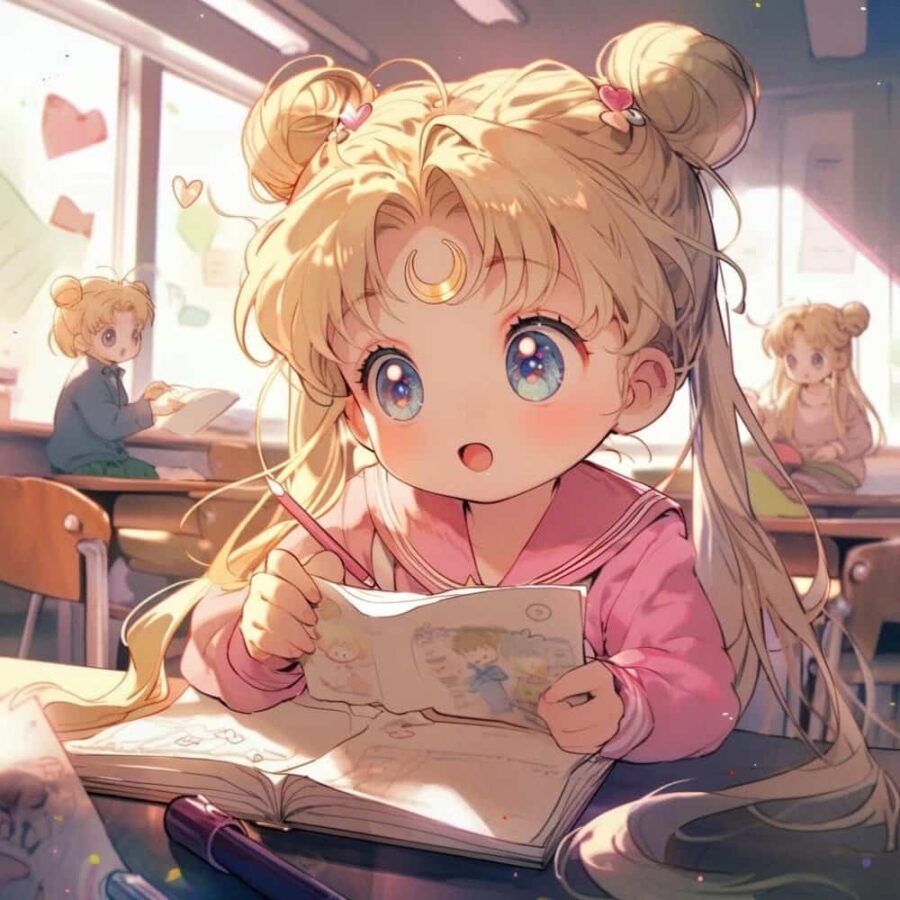 我爱学习学习使我快乐动漫闺蜜头像 美少女战士小仙女AI绘画Q版头像图_7