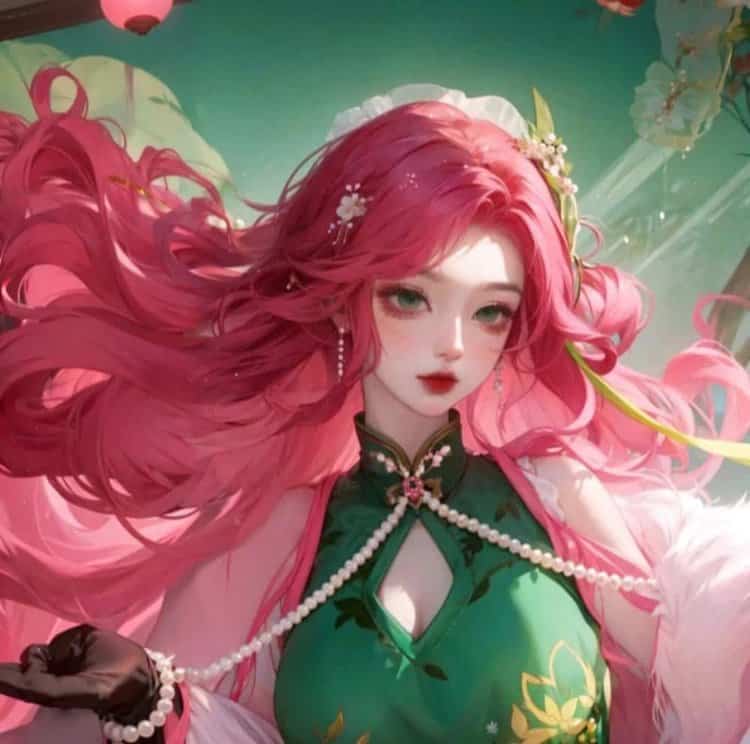 王者荣耀海月新皮肤—浮梦罗烟微信头像高清图 海月绿色旗袍动漫头像_9