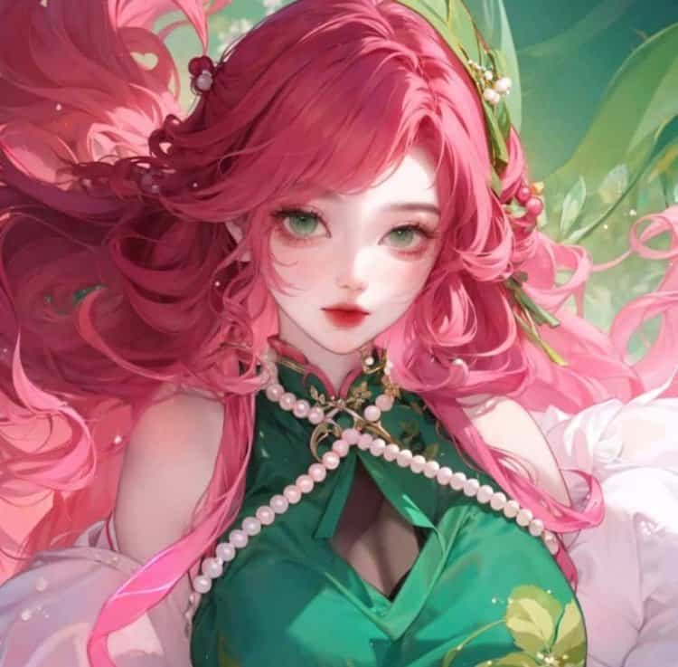 王者荣耀海月新皮肤—浮梦罗烟微信头像高清图 海月绿色旗袍动漫头像_8