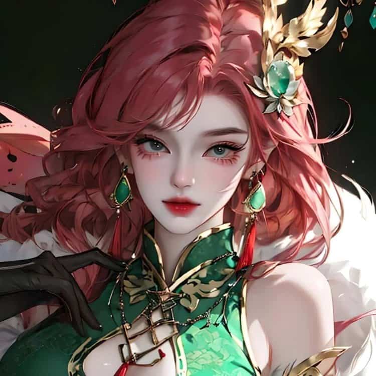 王者荣耀海月新皮肤—浮梦罗烟微信头像高清图 海月绿色旗袍动漫头像_5
