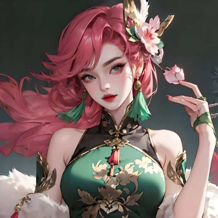 王者荣耀海月新皮肤—浮梦罗烟微信头像高清图 海月绿色旗袍动漫头像_4