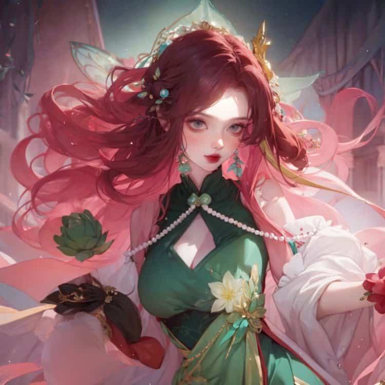 王者荣耀海月新皮肤—浮梦罗烟微信头像高清图 海月绿色旗袍动漫头像_11