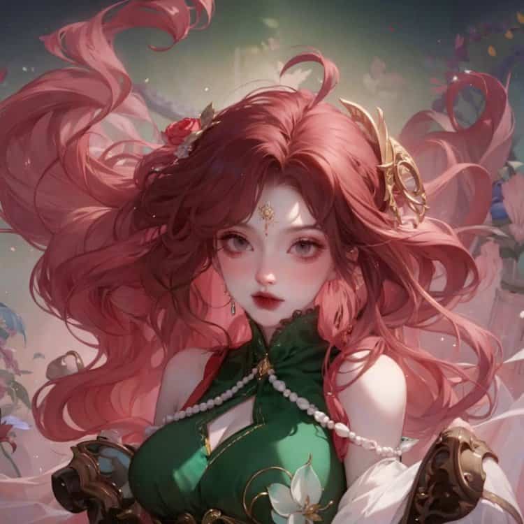 王者荣耀海月新皮肤—浮梦罗烟微信头像高清图 海月绿色旗袍动漫头像_13