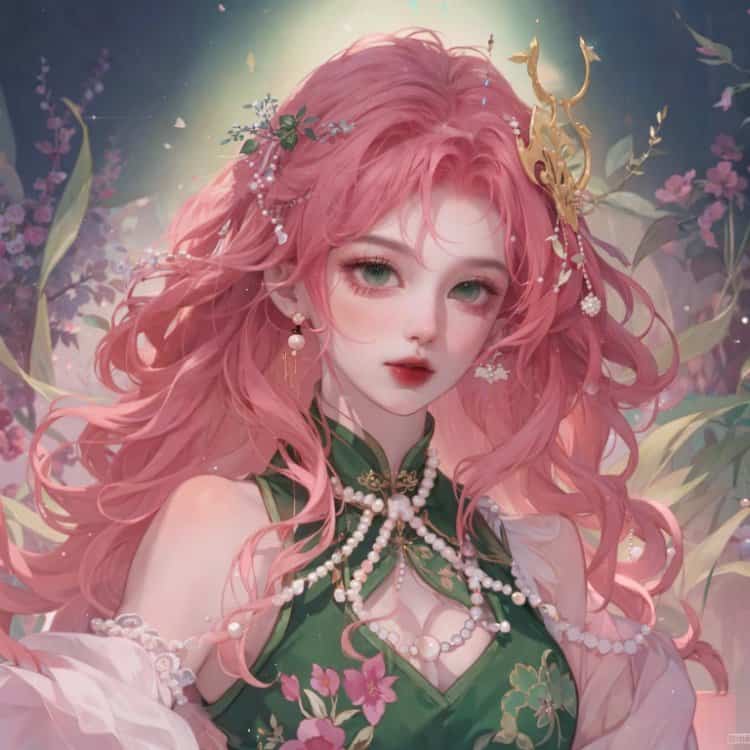王者荣耀海月新皮肤—浮梦罗烟微信头像高清图 海月绿色旗袍动漫头像_14