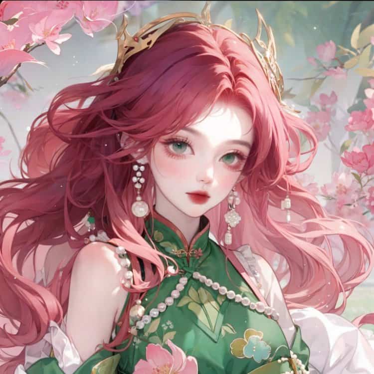 王者荣耀海月新皮肤—浮梦罗烟微信头像高清图 海月绿色旗袍动漫头像_15