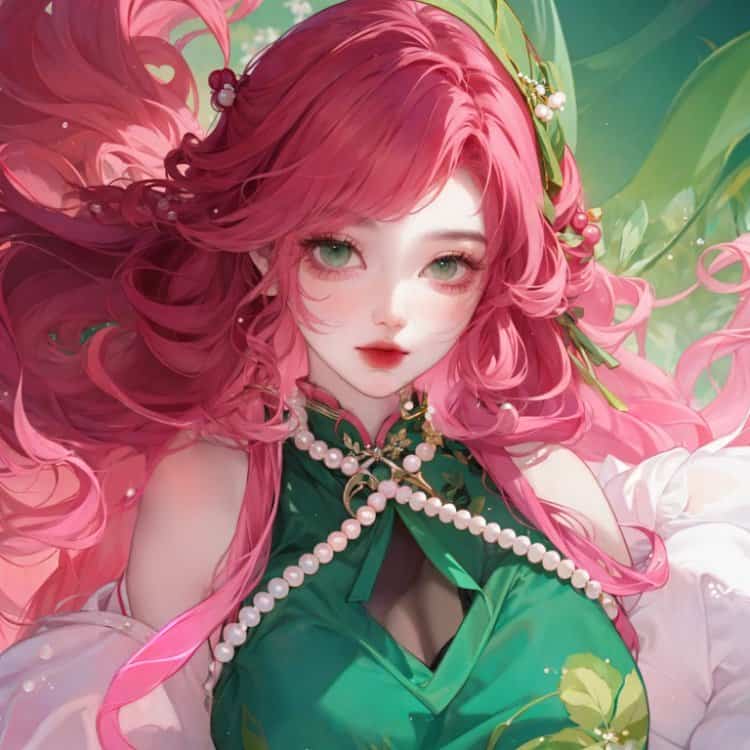 王者荣耀海月新皮肤—浮梦罗烟微信头像高清图 海月绿色旗袍动漫头像_16