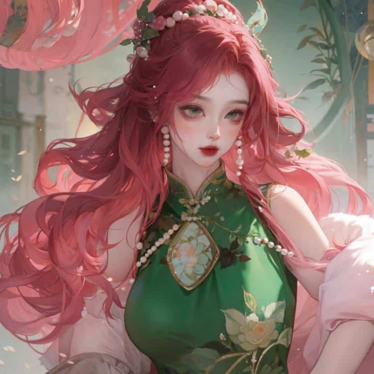 王者荣耀海月新皮肤—浮梦罗烟微信头像高清图 海月绿色旗袍动漫头像_17