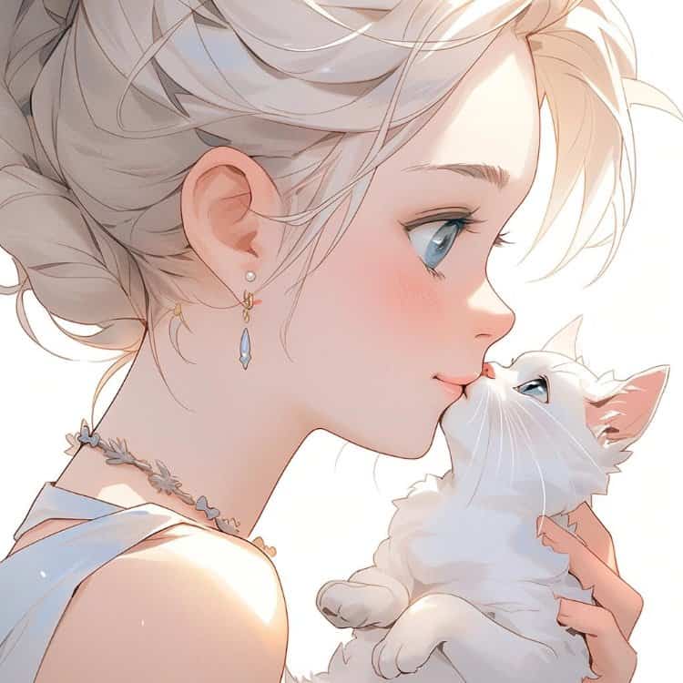 好看有爱的动漫情头一男一女都抱着猫 AI绘画抱宠物猫清爽男女情侣头像_13