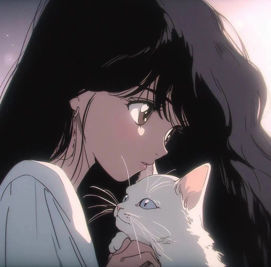 好看有爱的动漫情头一男一女都抱着猫 AI绘画抱宠物猫清爽男女情侣头像_19