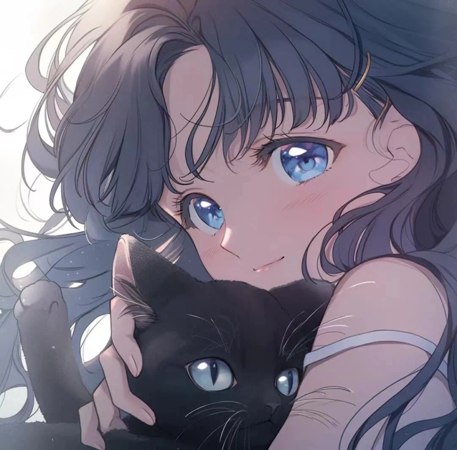 好看有爱的动漫情头一男一女都抱着猫 AI绘画抱宠物猫清爽男女情侣头像_21