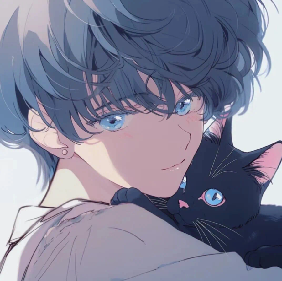 好看有爱的动漫情头一男一女都抱着猫 AI绘画抱宠物猫清爽男女情侣头像_22