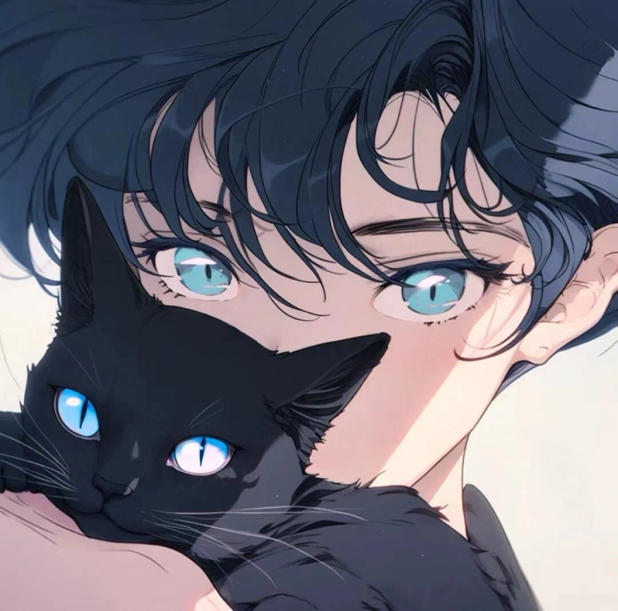 好看有爱的动漫情头一男一女都抱着猫 AI绘画抱宠物猫清爽男女情侣头像_24