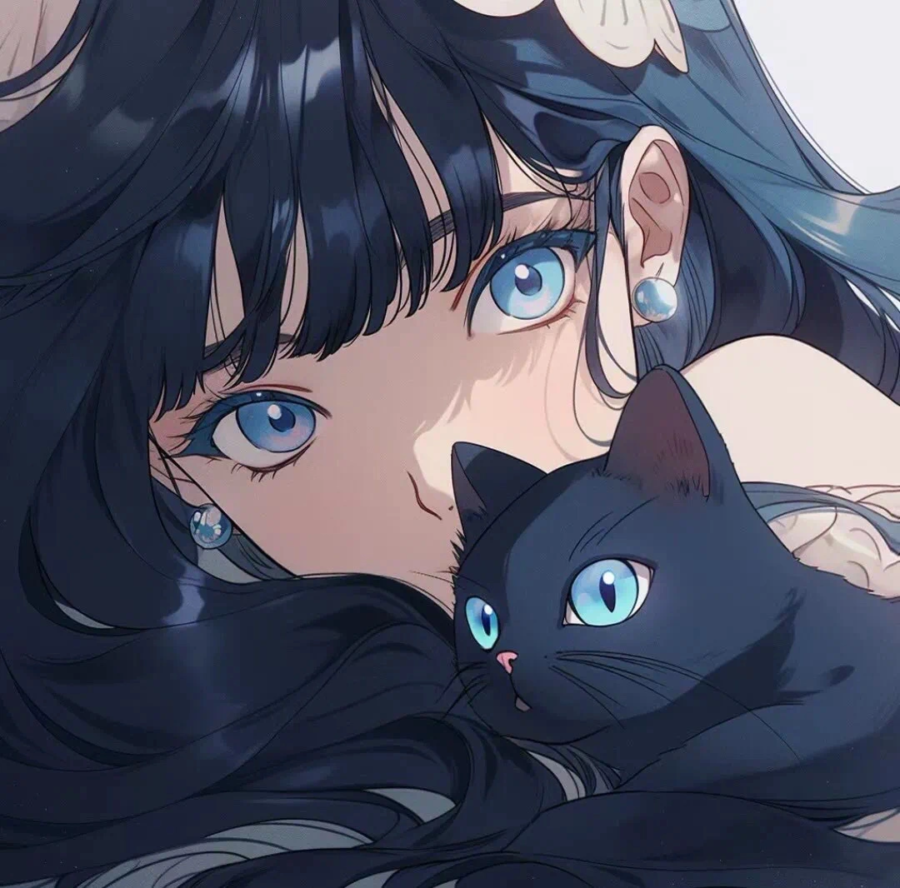 好看有爱的动漫情头一男一女都抱着猫 AI绘画抱宠物猫清爽男女情侣头像_23
