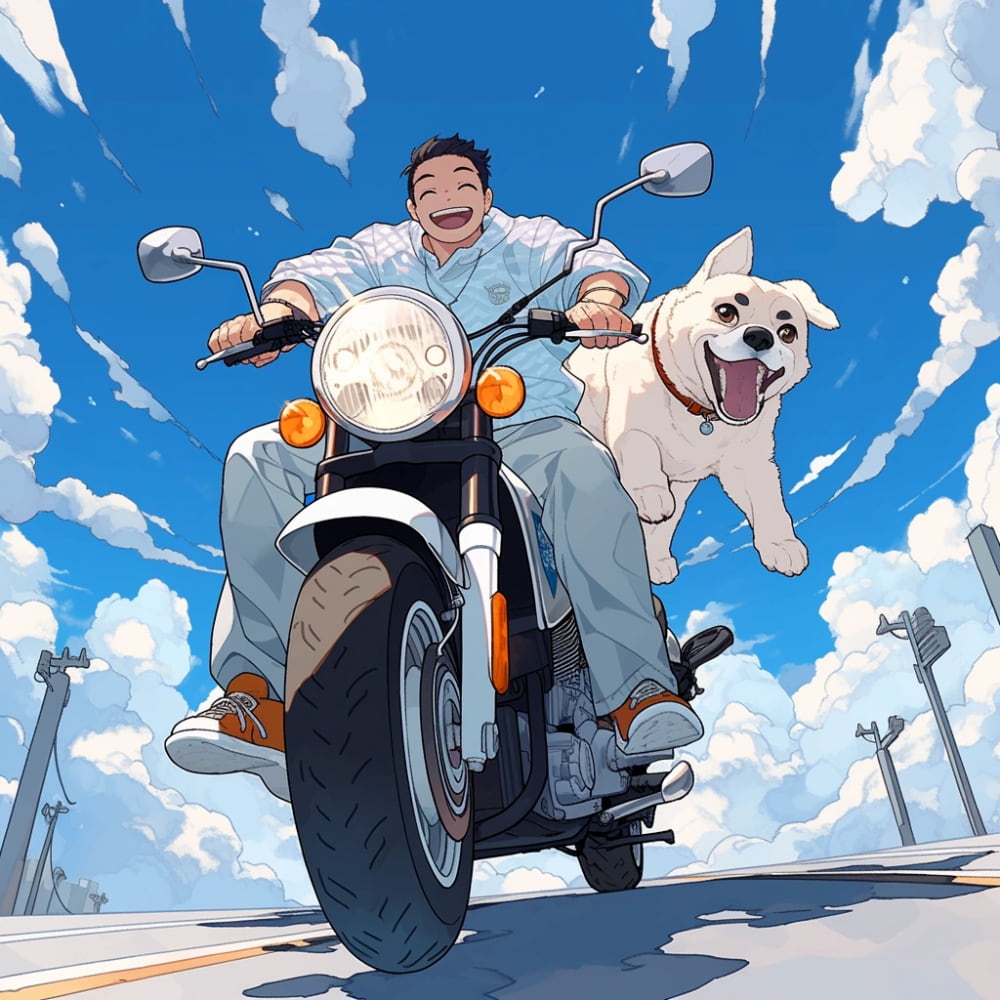 带着狗狗骑摩托骑行男生头像，机车骑士ai男头_1