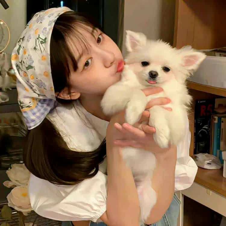 甜美女孩抱宠物猫狗有爱女生头像 真人女生抱宠物头像高清_2