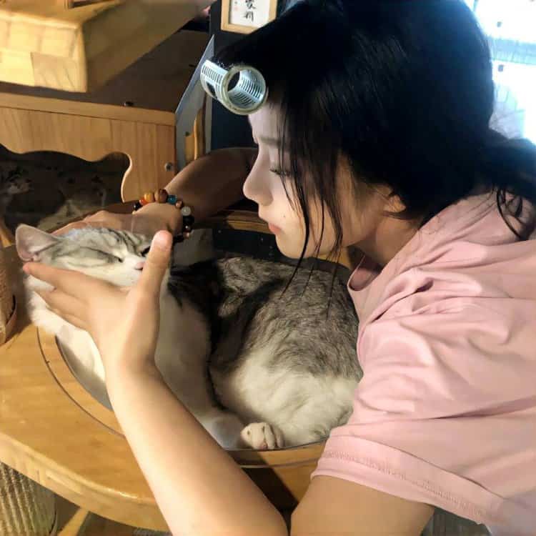 甜美女孩抱宠物猫狗有爱女生头像 真人女生抱宠物头像高清_9