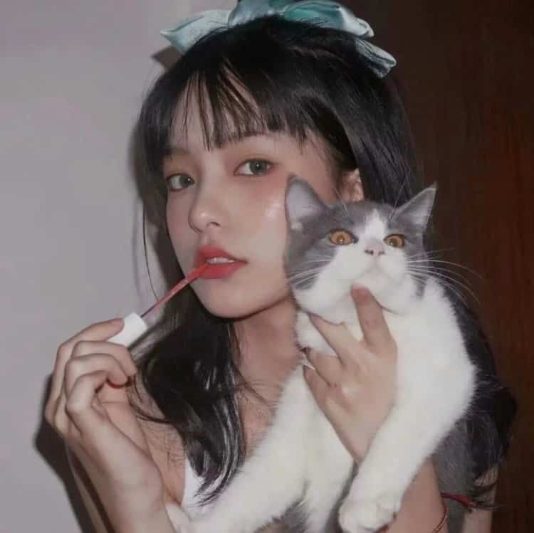 真人女生抱猫真实照片微信头像 女生抱宠物露脸头像_4