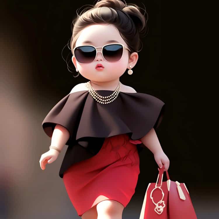 超火小胖妞富婆拎包走路带风可爱头像 AI绘画网红戴墨镜时尚胖妞拎包微信头像图_2