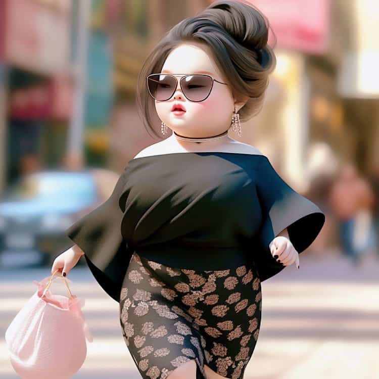 超火小胖妞富婆拎包走路带风可爱头像 AI绘画网红戴墨镜时尚胖妞拎包微信头像图_24