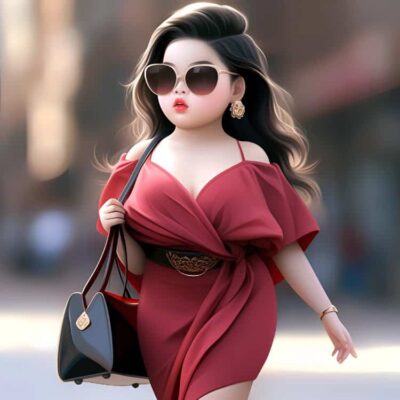 超火小胖妞富婆拎包走路带风可爱头像 AI绘画网红戴墨镜时尚胖妞拎包微信头像图
