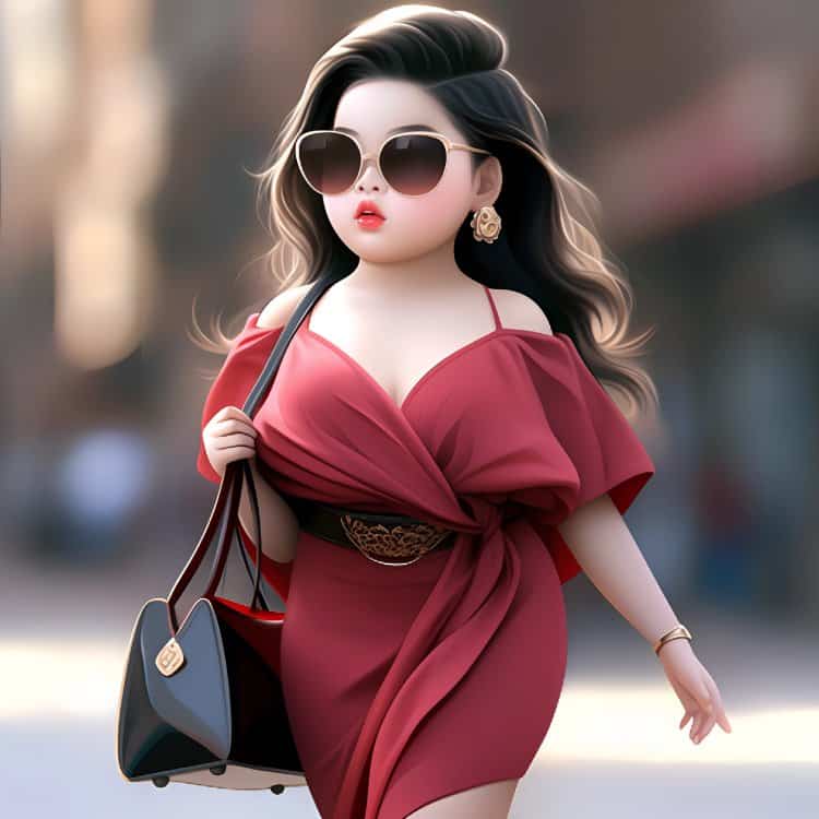 超火小胖妞富婆拎包走路带风可爱头像 AI绘画网红戴墨镜时尚胖妞拎包微信头像图_28