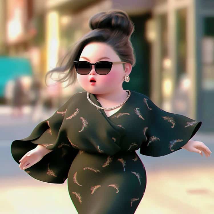 超火小胖妞富婆拎包走路带风可爱头像 AI绘画网红戴墨镜时尚胖妞拎包微信头像图_29